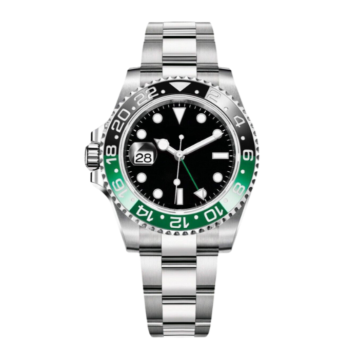 Dual Time 40 – Black Dial | Steel Bracelet & Green-Black Ceramic Bezel