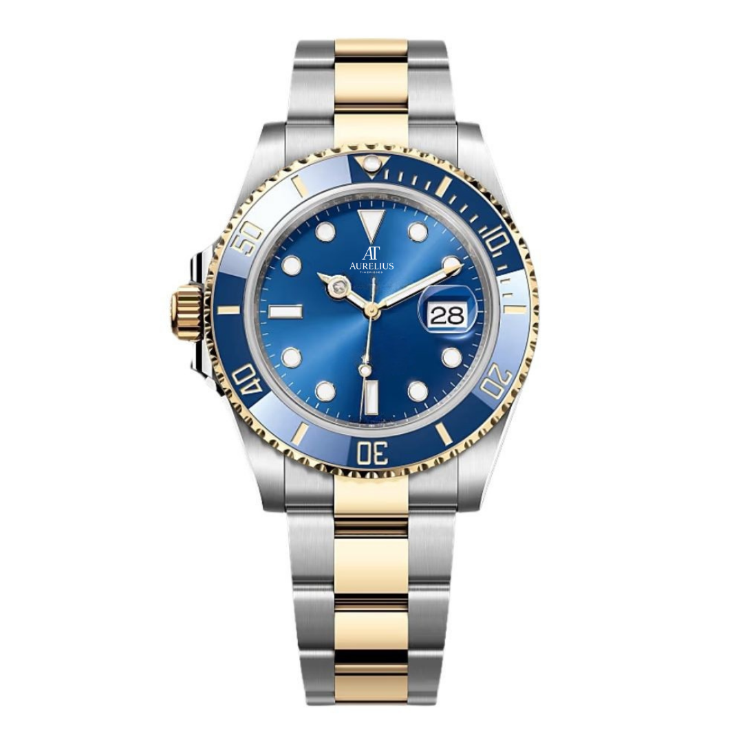 Ocean Diver 40 – Blue Sunburst Dial | Bicolor Stainless Steel & Gold Tone Bracelet with Blue Ceramic Bezel