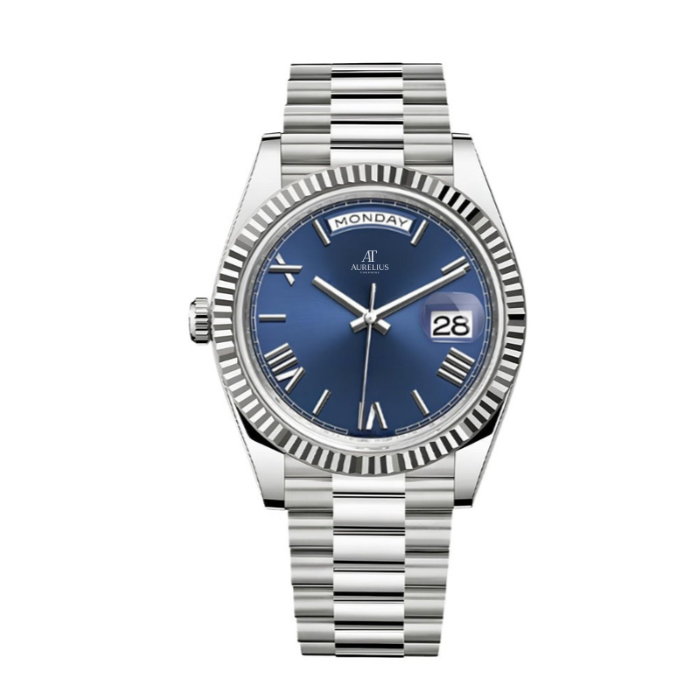 President 40 – Blue Dial | Silver Tone Bracelet & Fluted Bezel