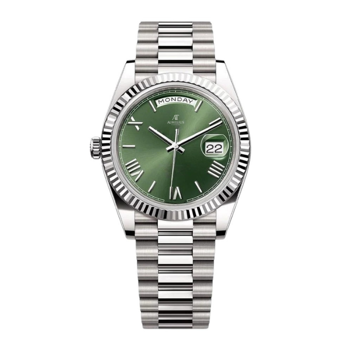 President 40 – Green Dial | Silver Tone Bracelet & Fluted Bezel