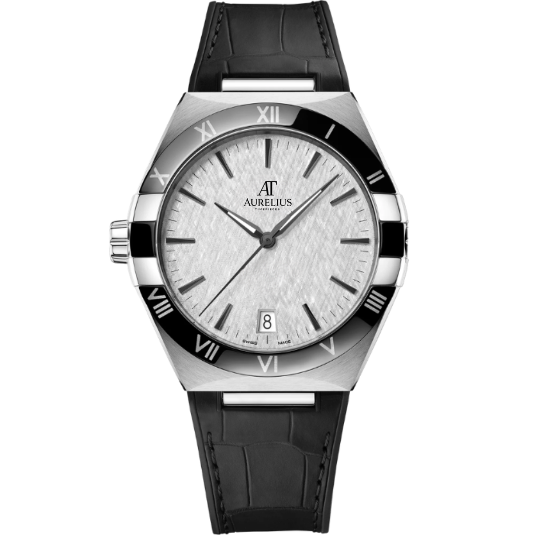Integrated Classic 41 – Silver Textured Dial | Steel Case & Black Leather Strap & Engraved Bezel