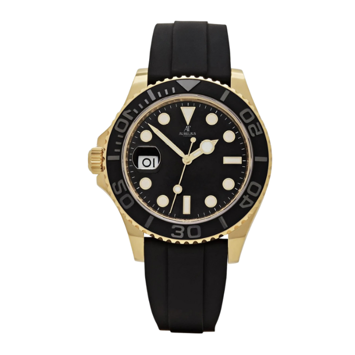 Sport 42 – Black Dial | Gold Tone Case & Rubber Strap