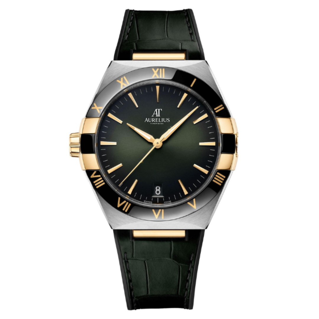 Integrated Sport 41 – Green Gradient Dial | Steel & Gold Tone Case & Black-Green Bezel & Leather Strap