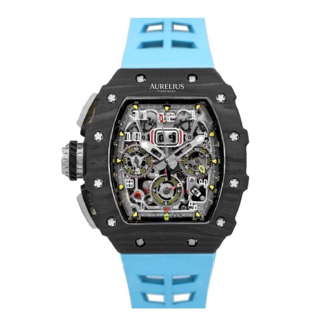 Skeleton Chronograph 44 – Openworked Dial with Yellow Accents | Carbon Case & Blue Rubber Strap